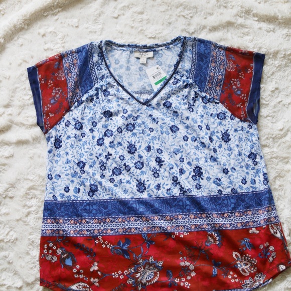 NEW Style & Co Red and Blue Floral Pattern Top PL - Picture 4 of 6